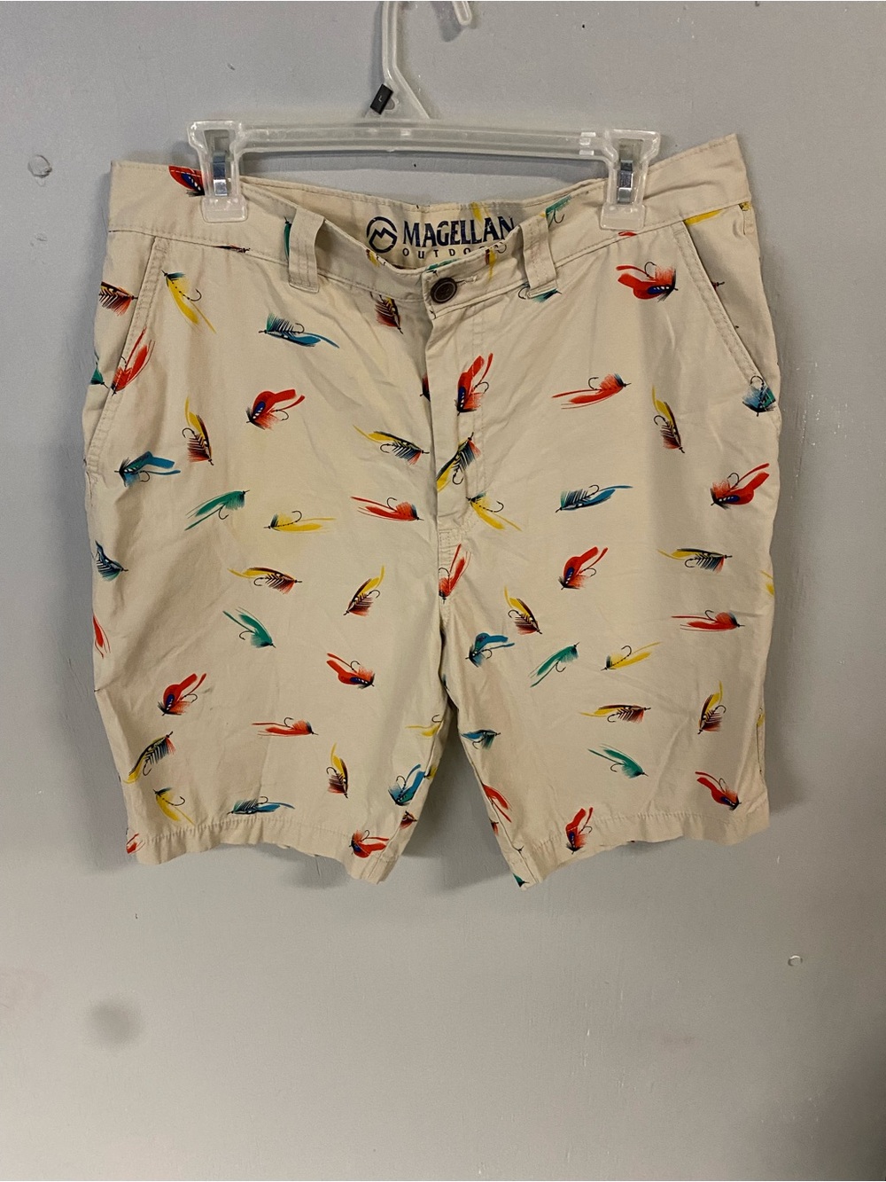 Magellan Outdoors Cream Shorts with Multicolor Fishing Lure Print